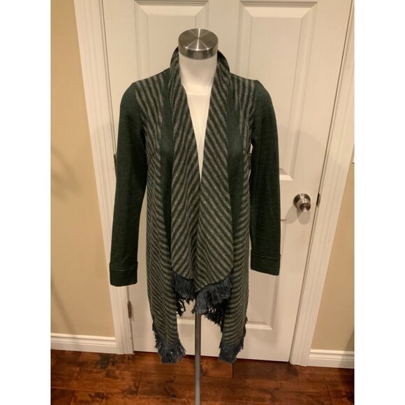 Saturday Sunday Gray Sweatshirt Material W/Striped Fleece Open Cardigan, Size XS - Picture 1 of 7